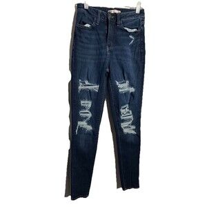 SO Ultimate Ankle Jegging High Rise Jeans Womens 5/27W Blue Denim Distressed Zip